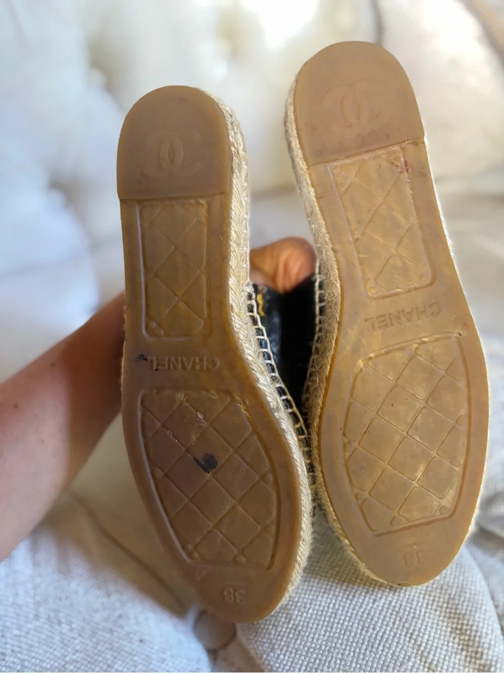 Chanel Shoe Espadrille CC Mules Black Leather 38